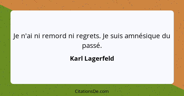 Je n'ai ni remord ni regrets. Je suis amnésique du passé.... - Karl Lagerfeld