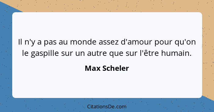 Il n'y a pas au monde assez d'amour pour qu'on le gaspille sur un autre que sur l'être humain.... - Max Scheler