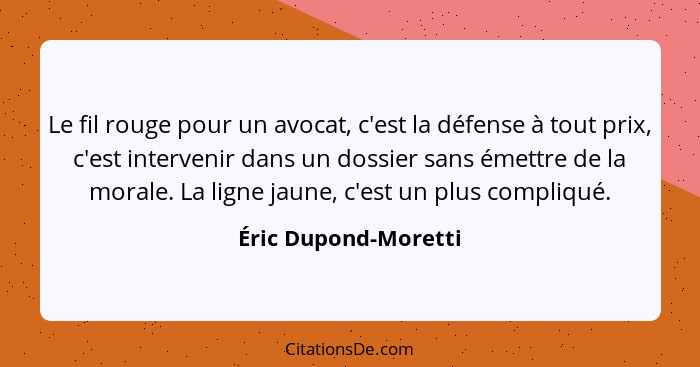 Le fil rouge pour un avocat, c'est la défense à tout prix, c'est intervenir dans un dossier sans émettre de la morale. La ligne... - Éric Dupond-Moretti