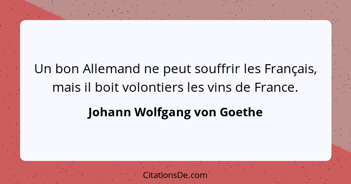 Un bon Allemand ne peut souffrir les Français, mais il boit volontiers les vins de France.... - Johann Wolfgang von Goethe
