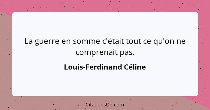 La guerre en somme c'était tout ce qu'on ne comprenait pas.... - Louis-Ferdinand Céline