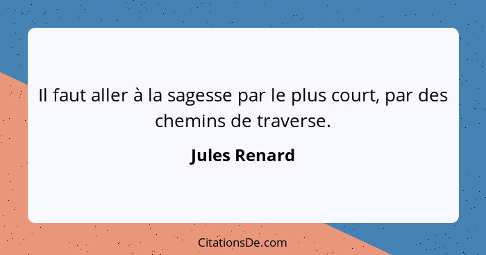 Il faut aller à la sagesse par le plus court, par des chemins de traverse.... - Jules Renard