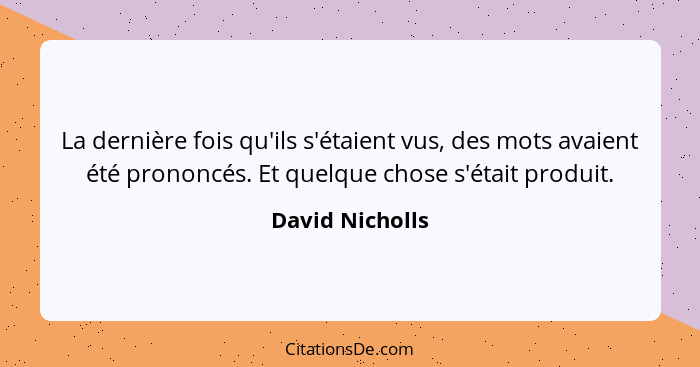 La dernière fois qu'ils s'étaient vus, des mots avaient été prononcés. Et quelque chose s'était produit.... - David Nicholls