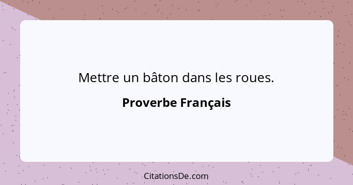 Mettre un bâton dans les roues.... - Proverbe Français