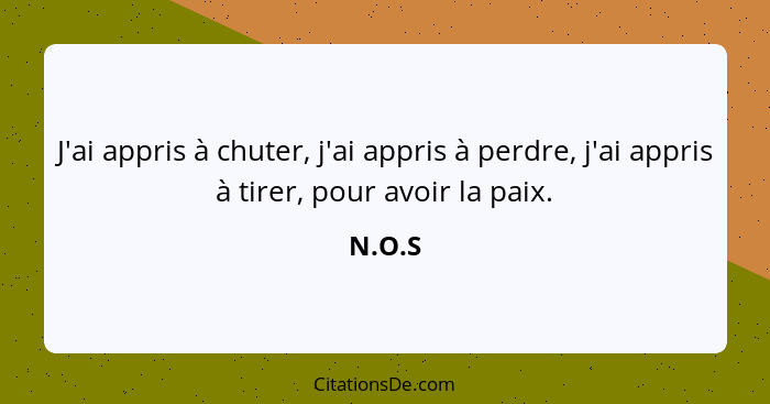 J'ai appris à chuter, j'ai appris à perdre, j'ai appris à tirer, pour avoir la paix.... - N.O.S