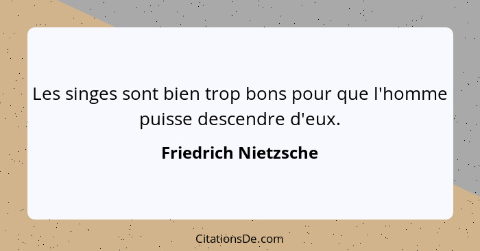 Les singes sont bien trop bons pour que l'homme puisse descendre d'eux.... - Friedrich Nietzsche