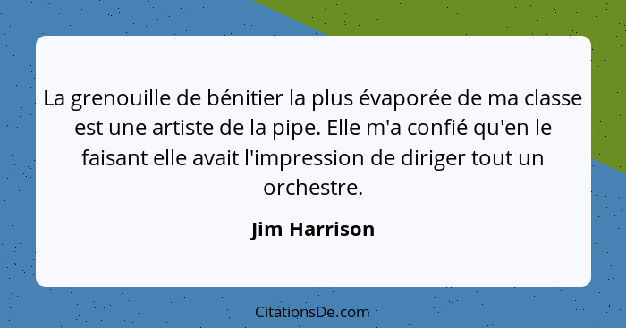 La grenouille de bénitier la plus évaporée de ma classe est une artiste de la pipe. Elle m'a confié qu'en le faisant elle avait l'impre... - Jim Harrison