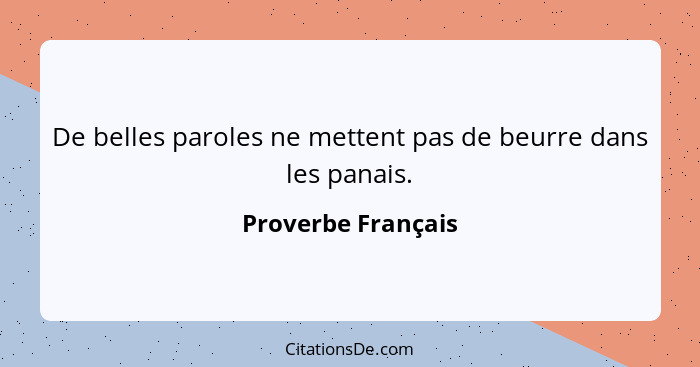 De belles paroles ne mettent pas de beurre dans les panais.... - Proverbe Français