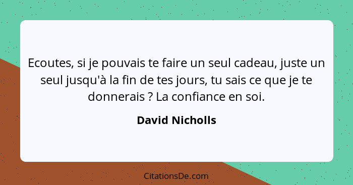 Ecoutes, si je pouvais te faire un seul cadeau, juste un seul jusqu'à la fin de tes jours, tu sais ce que je te donnerais ? La c... - David Nicholls