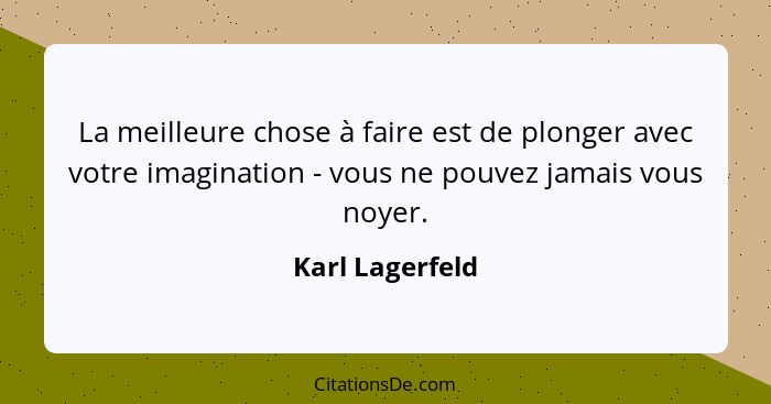 La meilleure chose à faire est de plonger avec votre imagination - vous ne pouvez jamais vous noyer.... - Karl Lagerfeld