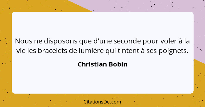 Nous ne disposons que d'une seconde pour voler à la vie les bracelets de lumière qui tintent à ses poignets.... - Christian Bobin