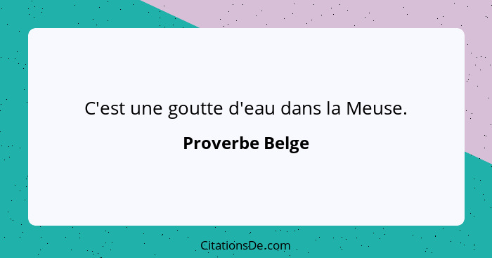 C'est une goutte d'eau dans la Meuse.... - Proverbe Belge