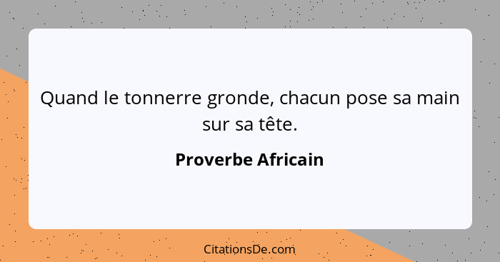 Quand le tonnerre gronde, chacun pose sa main sur sa tête.... - Proverbe Africain