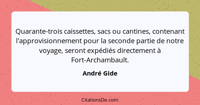 Quarante-trois caissettes, sacs ou cantines, contenant l'approvisionnement pour la seconde partie de notre voyage, seront expédiés direct... - André Gide