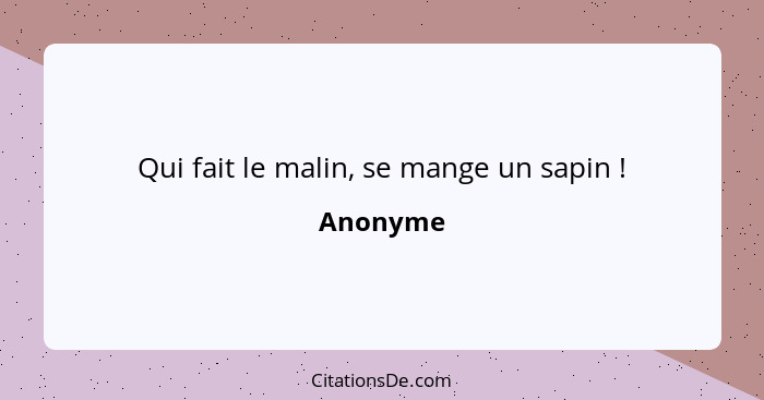 Qui fait le malin, se mange un sapin !... - Anonyme