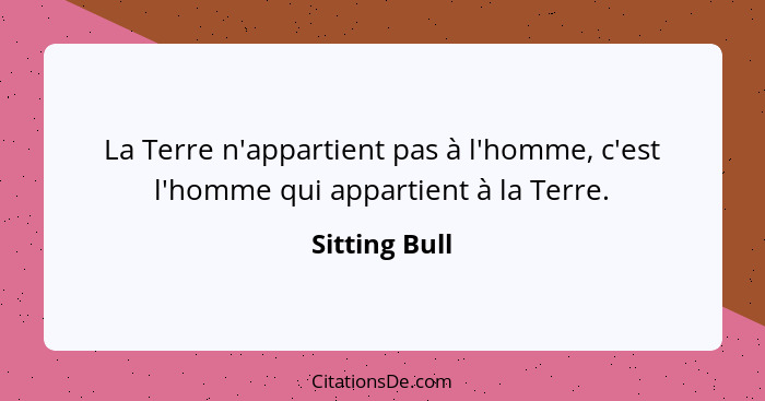 La Terre n'appartient pas à l'homme, c'est l'homme qui appartient à la Terre.... - Sitting Bull