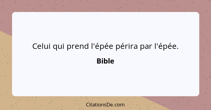 Celui qui prend l'épée périra par l'épée.... - Bible