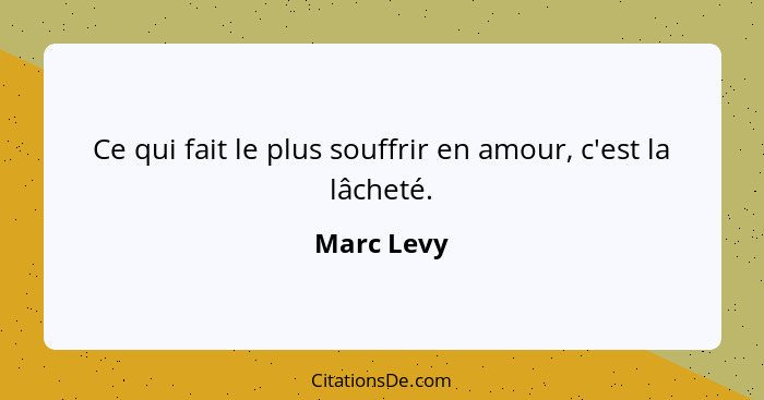 Ce qui fait le plus souffrir en amour, c'est la lâcheté.... - Marc Levy