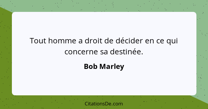 Tout homme a droit de décider en ce qui concerne sa destinée.... - Bob Marley