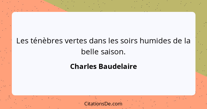 Les ténèbres vertes dans les soirs humides de la belle saison.... - Charles Baudelaire