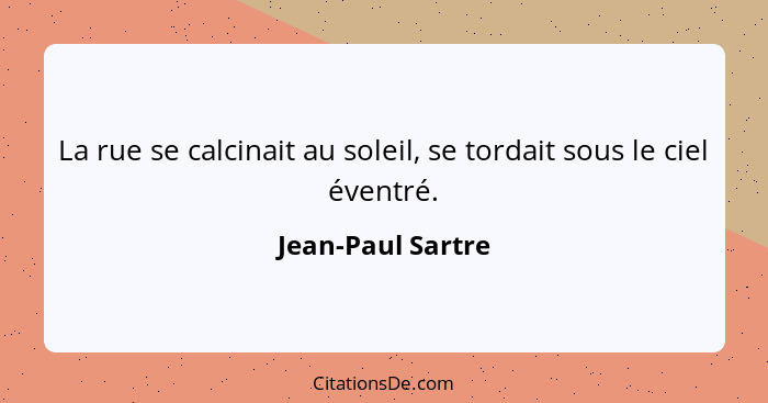 La rue se calcinait au soleil, se tordait sous le ciel éventré.... - Jean-Paul Sartre