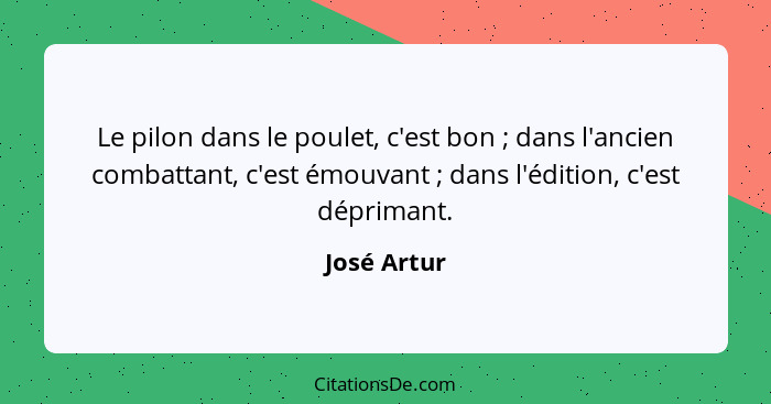 Le pilon dans le poulet, c'est bon ; dans l'ancien combattant, c'est émouvant ; dans l'édition, c'est déprimant.... - José Artur