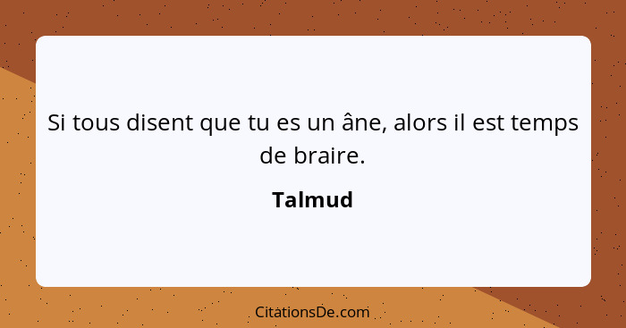 Si tous disent que tu es un âne, alors il est temps de braire.... - Talmud