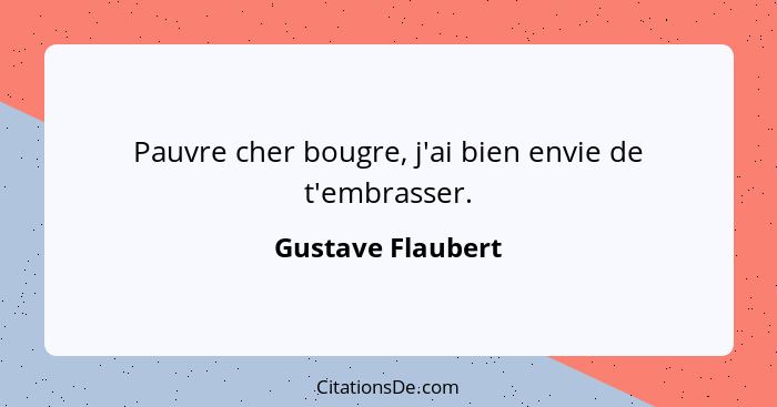 Pauvre cher bougre, j'ai bien envie de t'embrasser.... - Gustave Flaubert