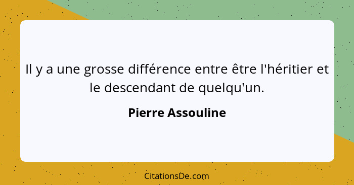 Il y a une grosse différence entre être l'héritier et le descendant de quelqu'un.... - Pierre Assouline