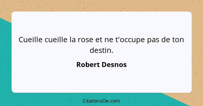 Cueille cueille la rose et ne t'occupe pas de ton destin.... - Robert Desnos