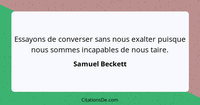 Essayons de converser sans nous exalter puisque nous sommes incapables de nous taire.... - Samuel Beckett