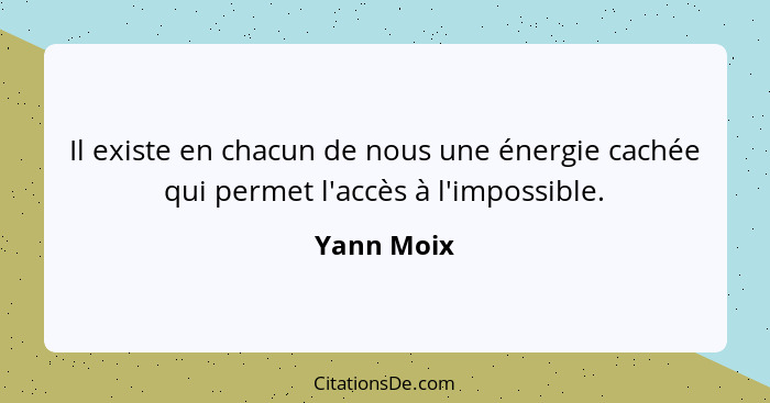 Il existe en chacun de nous une énergie cachée qui permet l'accès à l'impossible.... - Yann Moix