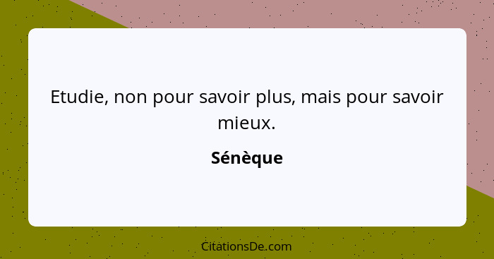 Etudie, non pour savoir plus, mais pour savoir mieux.... - Sénèque