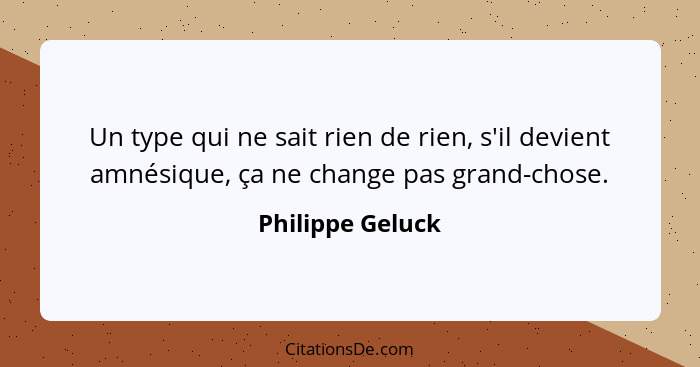 Un type qui ne sait rien de rien, s'il devient amnésique, ça ne change pas grand-chose.... - Philippe Geluck