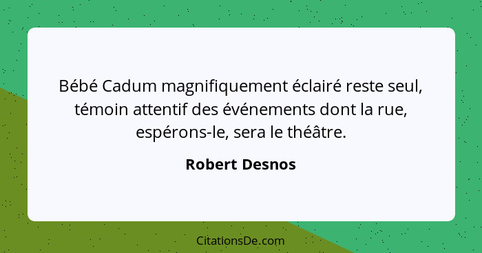 Bébé Cadum magnifiquement éclairé reste seul, témoin attentif des événements dont la rue, espérons-le, sera le théâtre.... - Robert Desnos