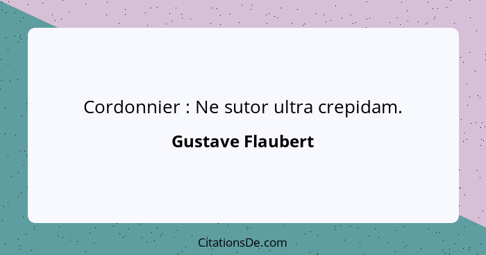 Cordonnier : Ne sutor ultra crepidam.... - Gustave Flaubert