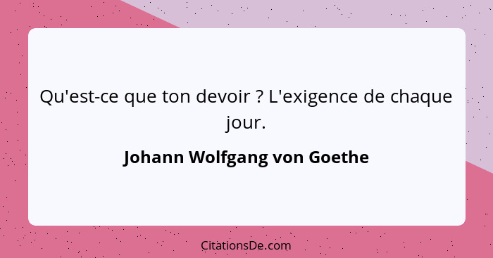 Qu'est-ce que ton devoir ? L'exigence de chaque jour.... - Johann Wolfgang von Goethe