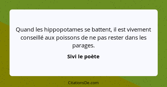 Quand les hippopotames se battent, il est vivement conseillé aux poissons de ne pas rester dans les parages.... - Sivi le poète