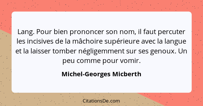 Lang. Pour bien prononcer son nom, il faut percuter les incisives de la mâchoire supérieure avec la langue et la laisser tom... - Michel-Georges Micberth