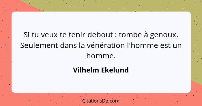 Si tu veux te tenir debout : tombe à genoux. Seulement dans la vénération l'homme est un homme.... - Vilhelm Ekelund