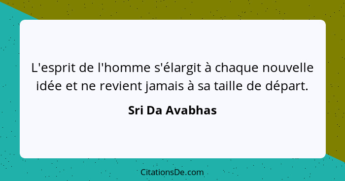 L'esprit de l'homme s'élargit à chaque nouvelle idée et ne revient jamais à sa taille de départ.... - Sri Da Avabhas