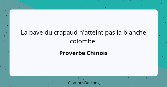 La bave du crapaud n'atteint pas la blanche colombe.... - Proverbe Chinois