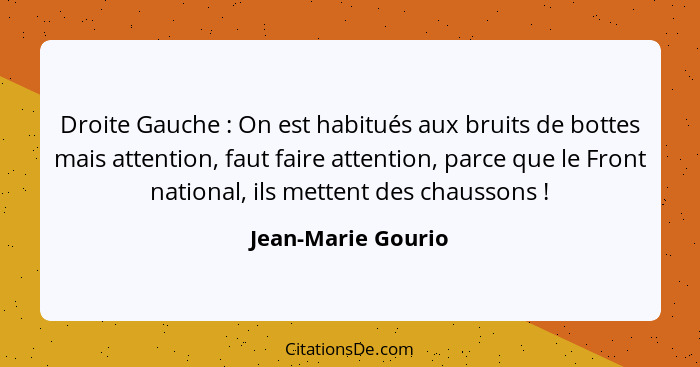 Droite Gauche : On est habitués aux bruits de bottes mais attention, faut faire attention, parce que le Front national, ils m... - Jean-Marie Gourio