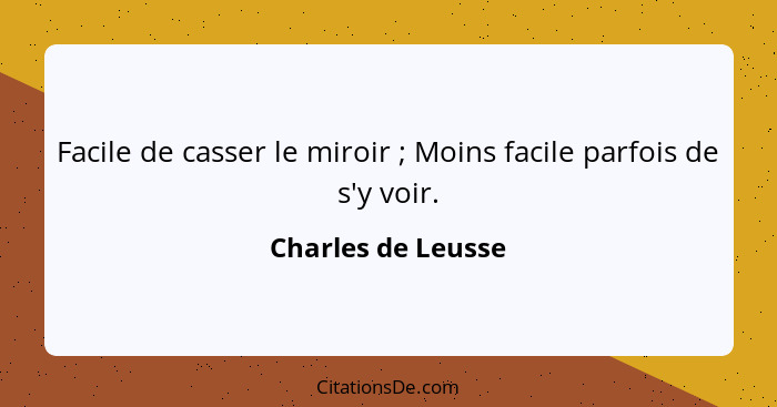 Facile de casser le miroir ; Moins facile parfois de s'y voir.... - Charles de Leusse