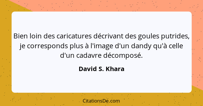 Bien loin des caricatures décrivant des goules putrides, je corresponds plus à l'image d'un dandy qu'à celle d'un cadavre décomposé.... - David S. Khara