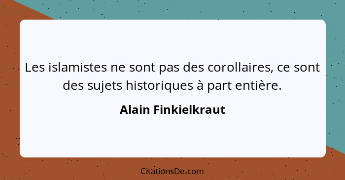 Les islamistes ne sont pas des corollaires, ce sont des sujets historiques à part entière.... - Alain Finkielkraut