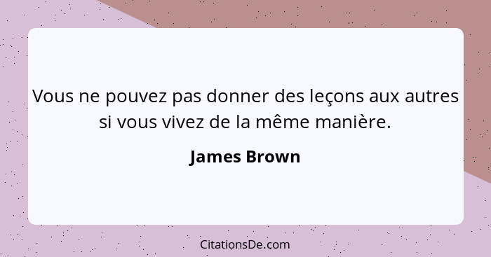 Vous ne pouvez pas donner des leçons aux autres si vous vivez de la même manière.... - James Brown