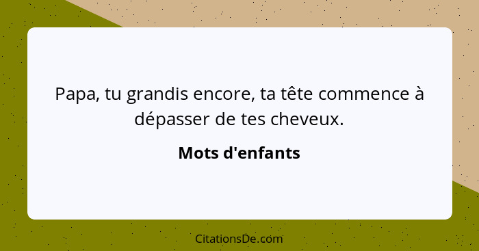 Papa, tu grandis encore, ta tête commence à dépasser de tes cheveux.... - Mots d'enfants