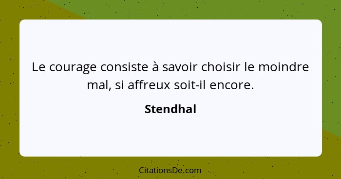 Le courage consiste à savoir choisir le moindre mal, si affreux soit-il encore.... - Stendhal