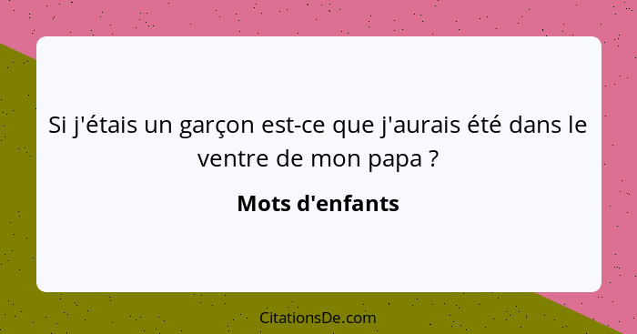 Si j'étais un garçon est-ce que j'aurais été dans le ventre de mon papa ?... - Mots d'enfants